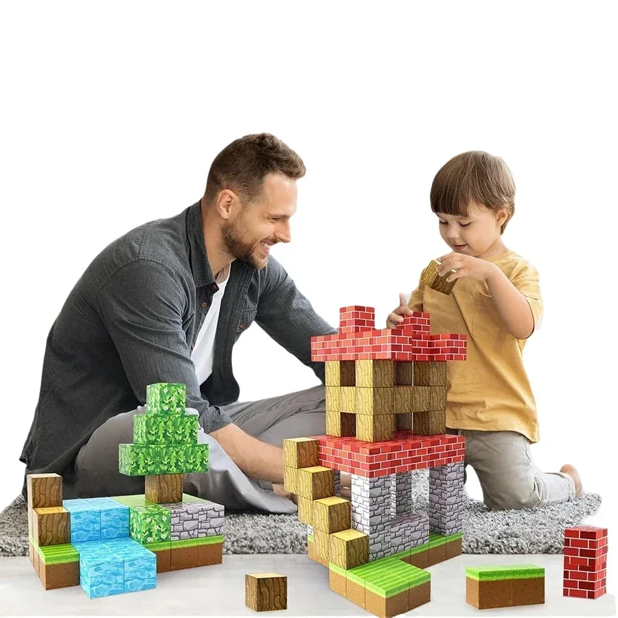 Magnetyczne klocki leśne, odpowiednie dla dzieci w wieku 3-8 lat, gra w układanie kostek.