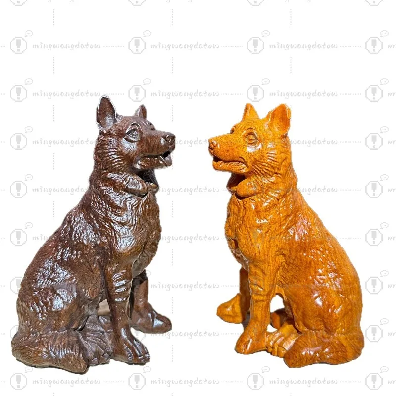 Ebony Carved Dog Statue, Redwood 12 Zodiac Dog Craft for Home & Office Decor