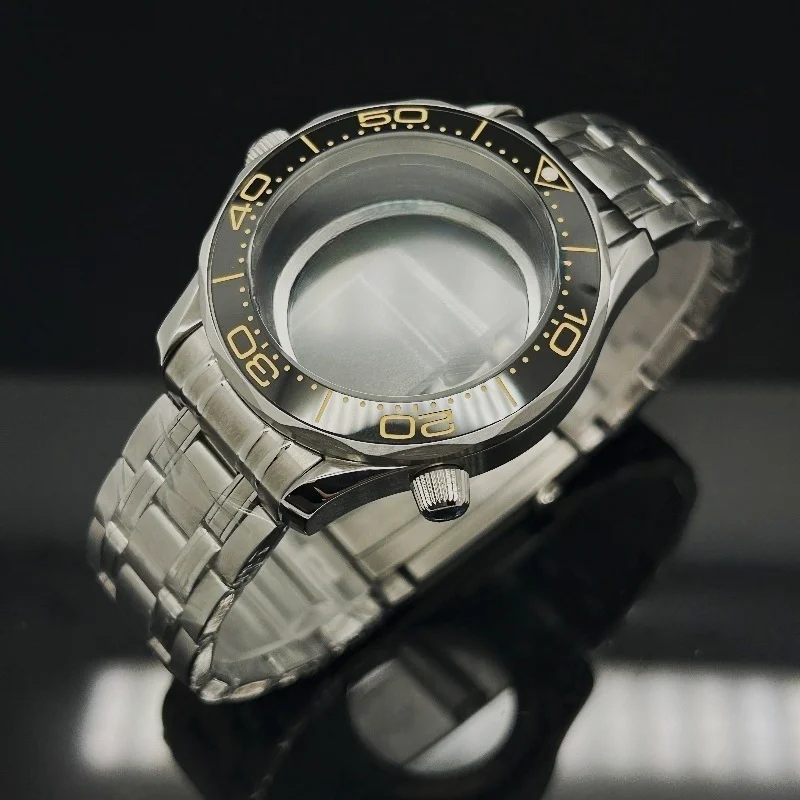 42 ミリメートルシルバーステンレス鋼ケースミネラルガラス Sek Omg 海馬 300 NH34 NH35 NH36 スポーツ防水メンズケーススチールバンド