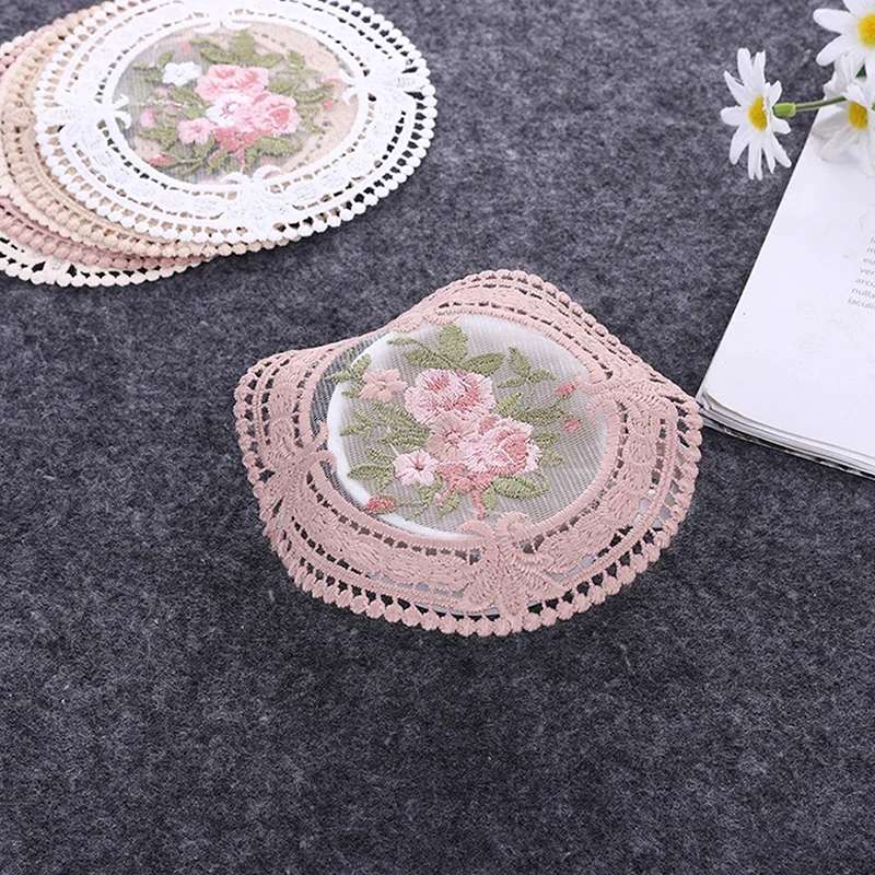 12cm Vintage Lace Coaster Placemat Embroidery Craft Bowls Coffee Cups Coaster European Style Fabric Anti-Scald Table Plate Mat