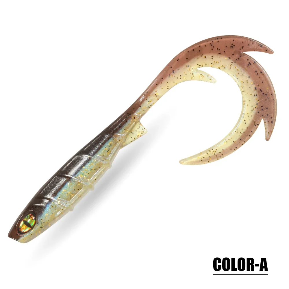 Spinpoler 9,5 cm langer gewellter Locken-Schwanz, weicher Köder, Angelköder, 3D-Augen-Silikon-Swimbait, gefälschte Fische, Bass, Forelle, Zander, Meer, Jig-Angeln