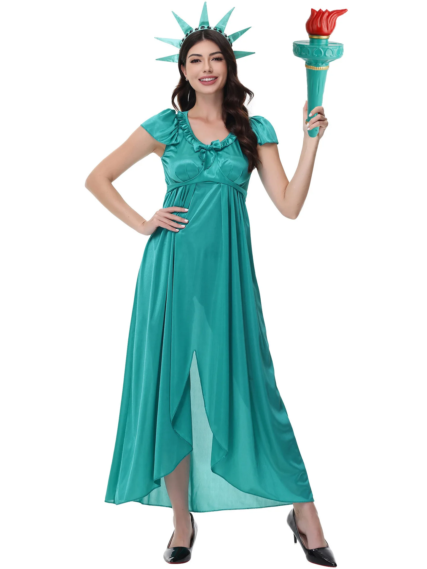 

Adult Cosplay Costume Freedom Statue of Liberty Makeup Halloween Party Uniform SXL Stage Costume Ladies Traditional Wear