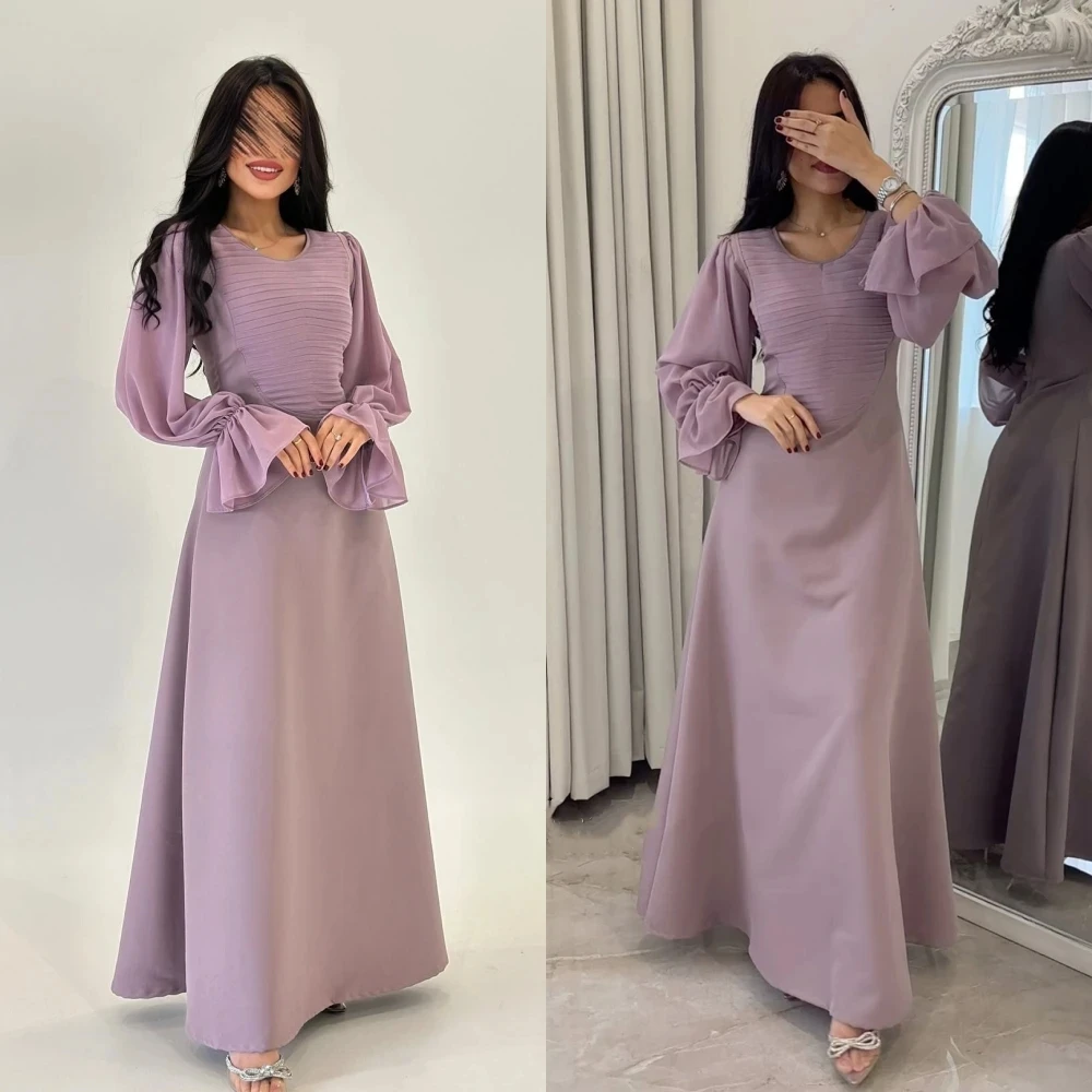 Elegant Prom Dress Saudi Arabia Simple Evening Dress O-Neck A-line Ball Formal Floor-Length Custom Made Formal Party Dresses