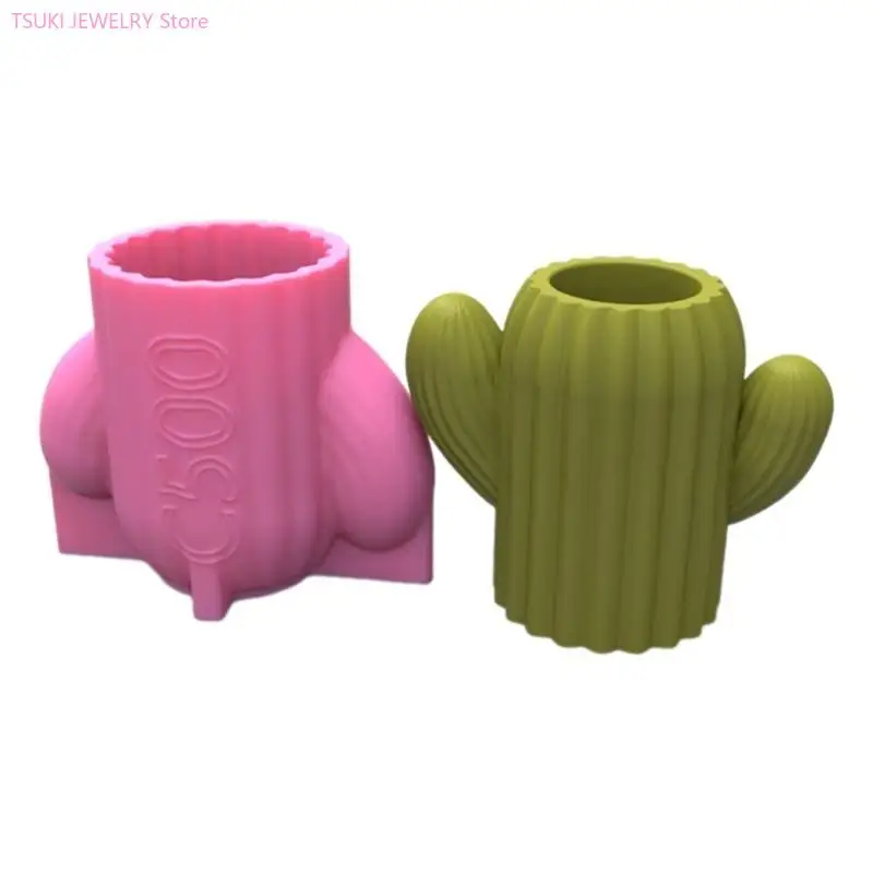 

62KE Pen Holder Flower Pot Silicone Mold Cactus Epoxy Resin Mold DIY Decoration Tools Planter Making Supplies