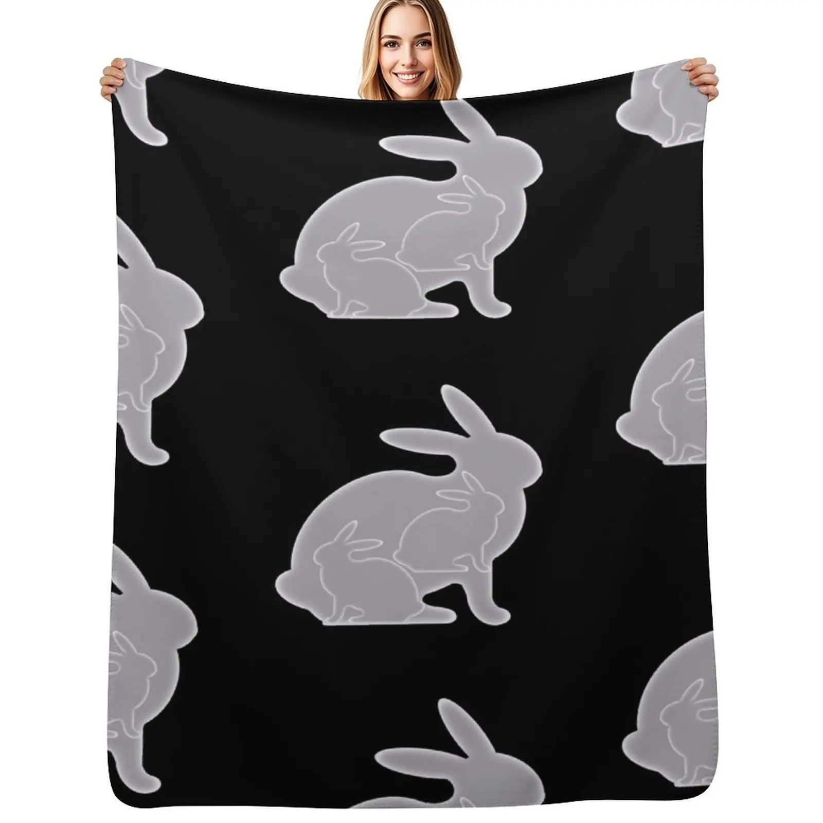 Black and White Rabbit Triads Throw Blanket Portable Lightweight Blanket for Travel Camping