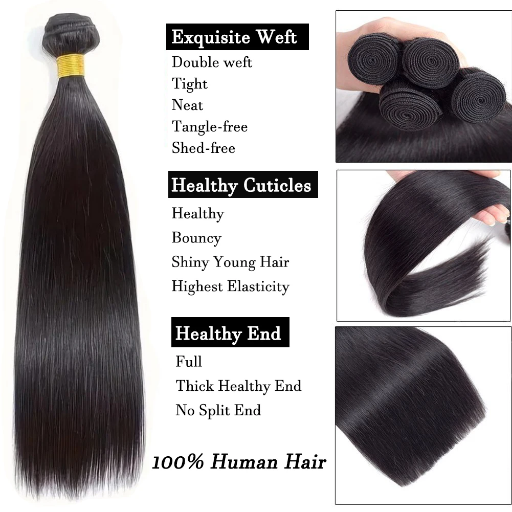 Newmi Straight Human Hair Bundles 12A 100% Unprocessed Brazilian Virgin Human Hair Extensions Natural Black 1pc Bundle