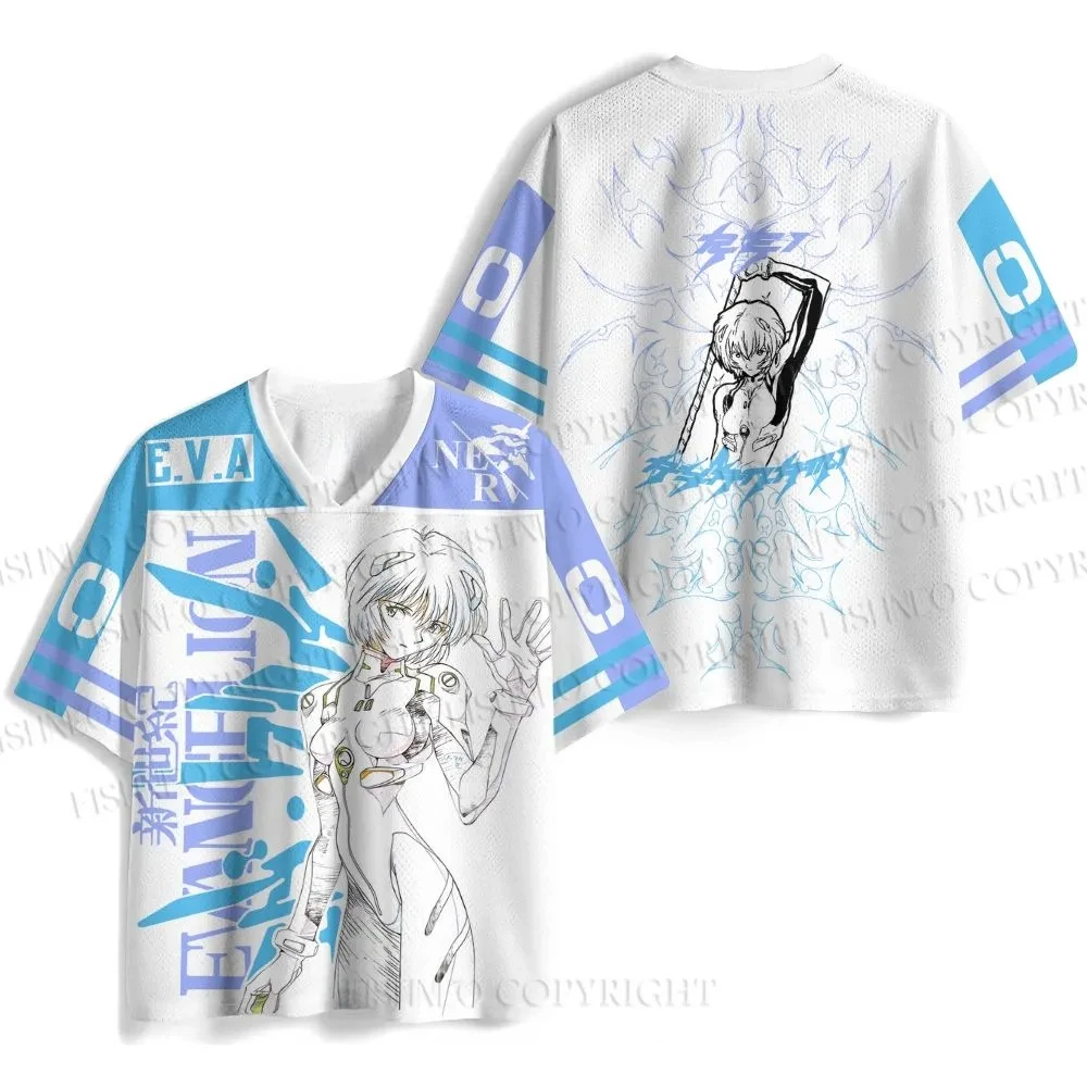 2026 Retro Neon Genesis Evangelion EVA-02 & Asuka Streetwear quick drying Jersey T-shirt, Unisex Oversized Harajuku V-Neck Tee