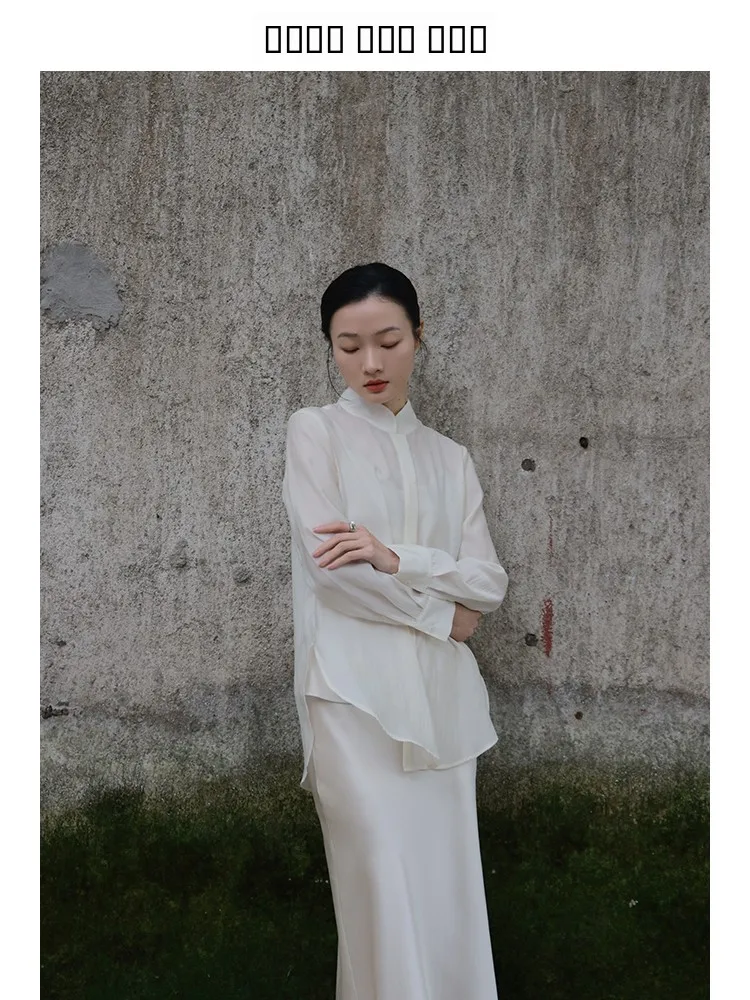 

New Chinese Sle Silk Long Sve Base irt Xialu Miya Series Simple Versatile Spring Summer Sun Protection Women's irt