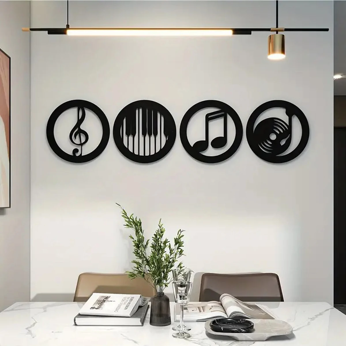 4 Pcs Wood Wall Art Decor, Musical Note, Piano Silhouette, Gifts for Music Lovers, Birthday Presents for KTV, Recording Studio