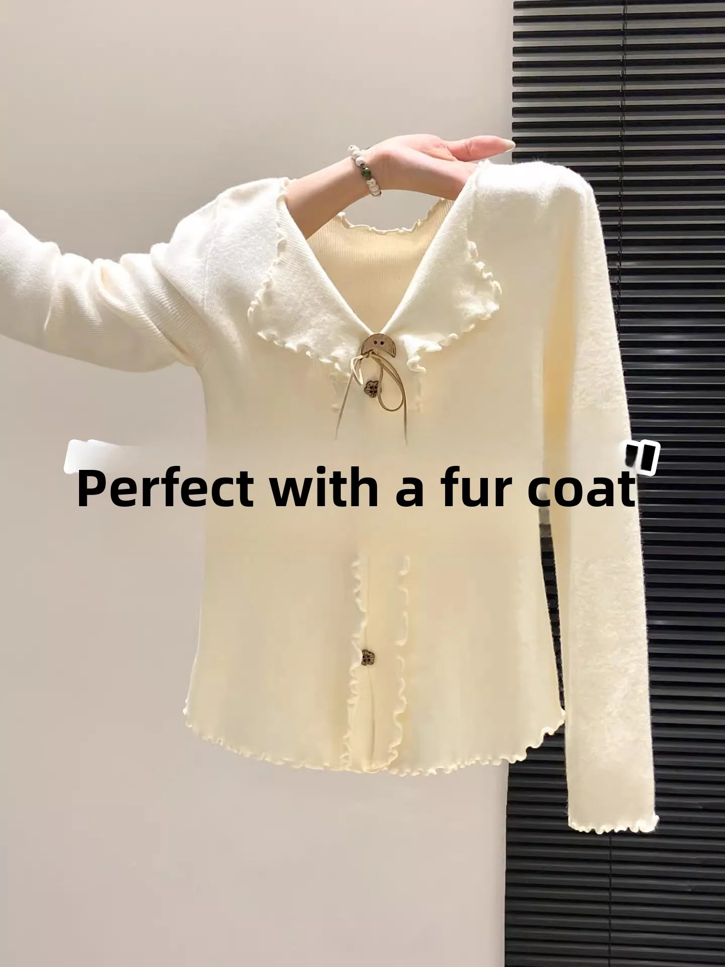 

Теплая и модная женская вязаная базовая кофта с V-образным вырезом и длинными рукавами из полиэфирного волокна для повседневной носки