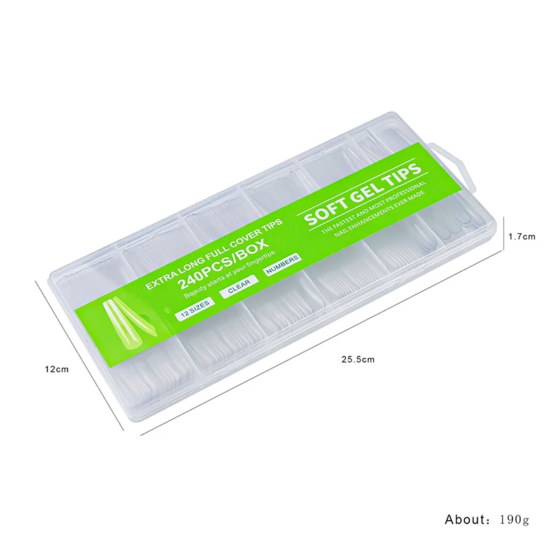 240 Stück C-Kurve Falsche Nagelspitzen XXL Extra lange quadratische gefälschte Acrylnägel Französische Vollabdeckung Transparente weiche Gelspitzen Salonwerkzeuge – Detail 6