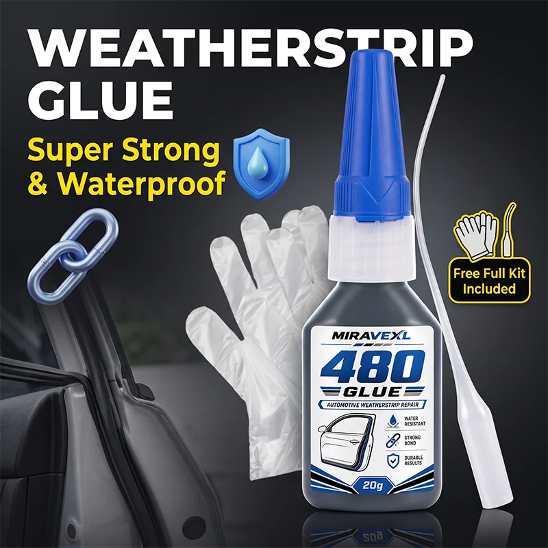 480 Rubber Seal Repair Glue 20g Weatherstrip Adhesive for Car Door Trunk Hood Gasket, Water-Resistant Strong Bond with Dropper
