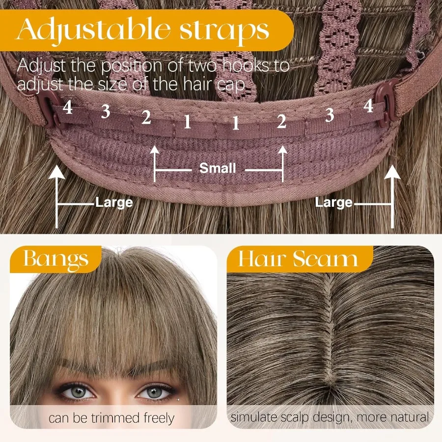 قصيرة متموجة براون أومبير شعر مستعار أشقر 12 بوصة بوب شعر مستعار مع الانفجارات للنساء مجعد طول الكتف شعر مستعار بوب مع الانفجارات لينة الاصطناعية