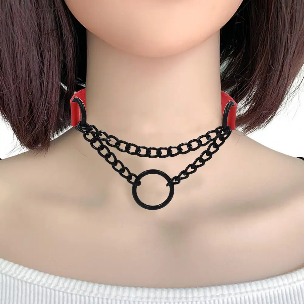 High-quality Choker Faux Leather Choker Necklace with Adjustable Metal O-ring Punk Emo Chain Collar Jewelry for Women Men