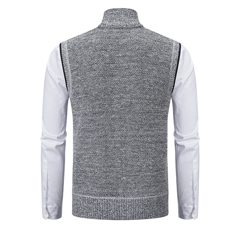 Weste Herren Gestrickter ärmelloser Pullover Wolle Samt Reißverschluss Strickjacke Umlegepullover Rollkragenpullover Strickweste – Detail 7