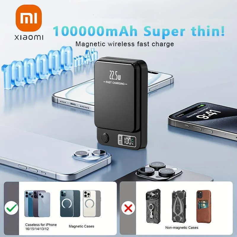 Xiaomi Magnetic Power Bank 200000mAh Large Capacity Magsafe 22.5W Wireless Fast Charger Portable Battery for iPhone 15 16 17