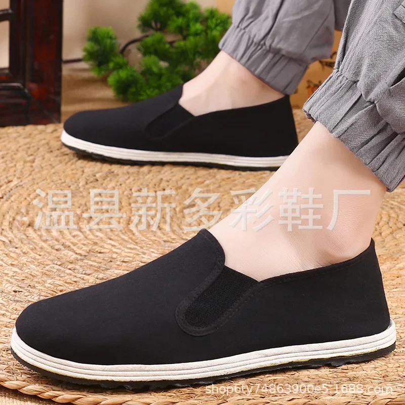 نعل قطني أسود متعدد الطبقات مصنوع يدويًا من شاولين الراهب فنون الدفاع عن النفس للتدريب تاي تشي فنون الدفاع عن النفس أحذية قماشية لممارسة الكونغ فو