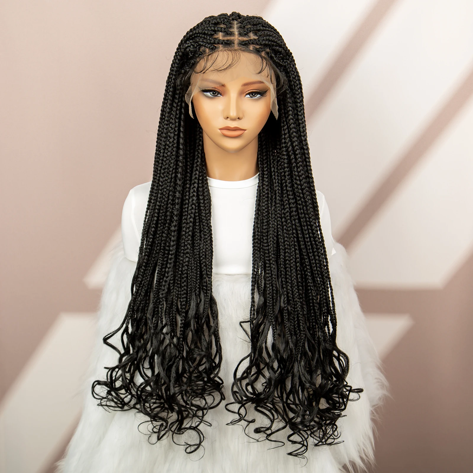 Lace Front Synthetic Braided Wigs Knotless Wigs for Black Women Micro Braids End Curly Wigs Box Braided Wigs with Baby Hair