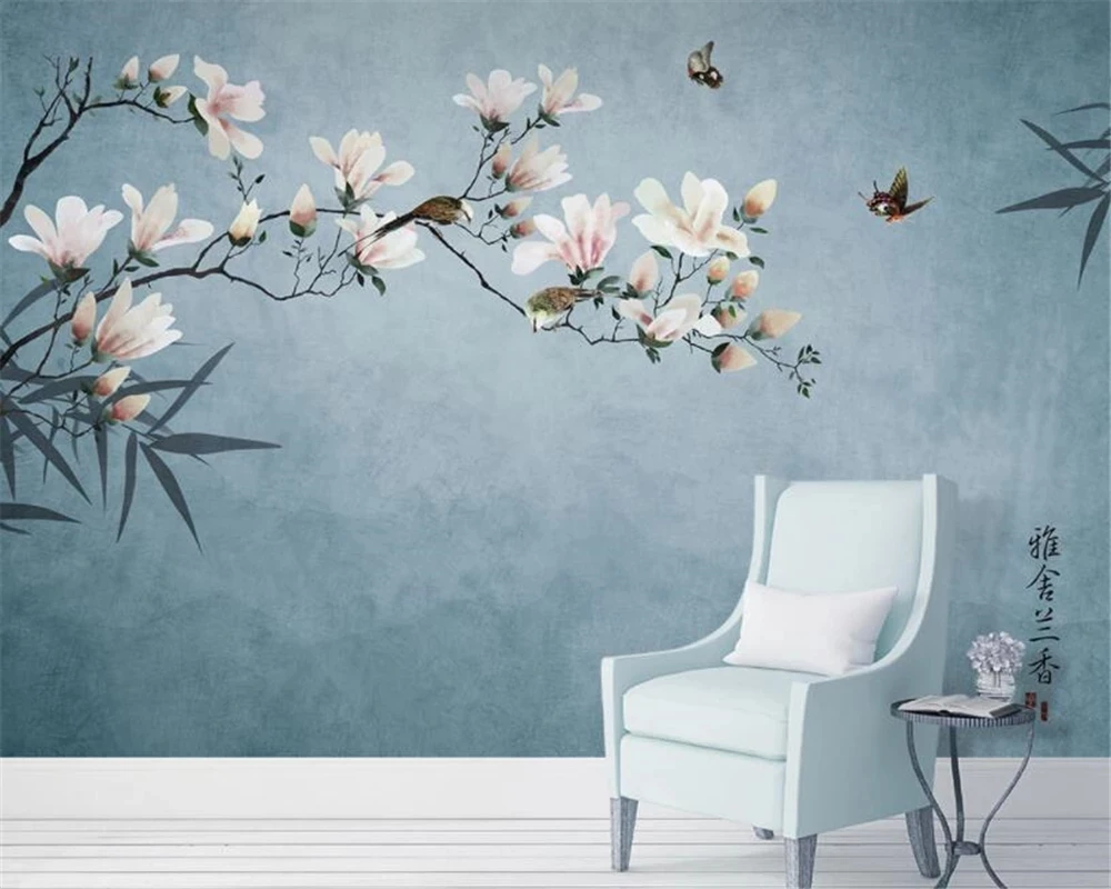 Custom 3D wallpaper hand-painted magnolia flower bird mural bedroom photo Living room TV background restaurant Hotel study tree
