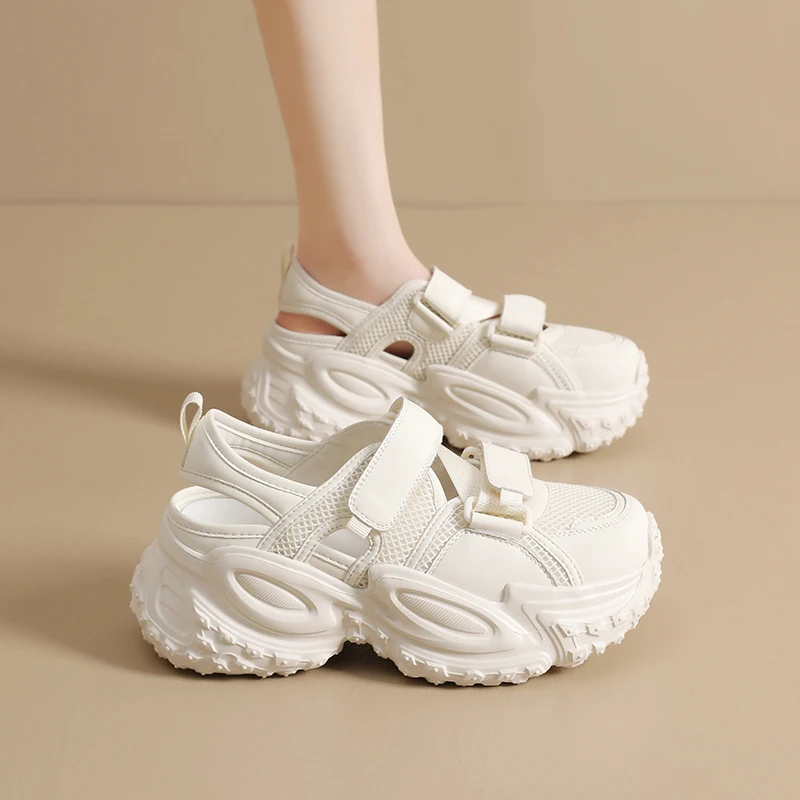 

Новые летние женские кроссовки-сандалии на платформе, дышащие, сетчатые, повседневные, на массивной подошве