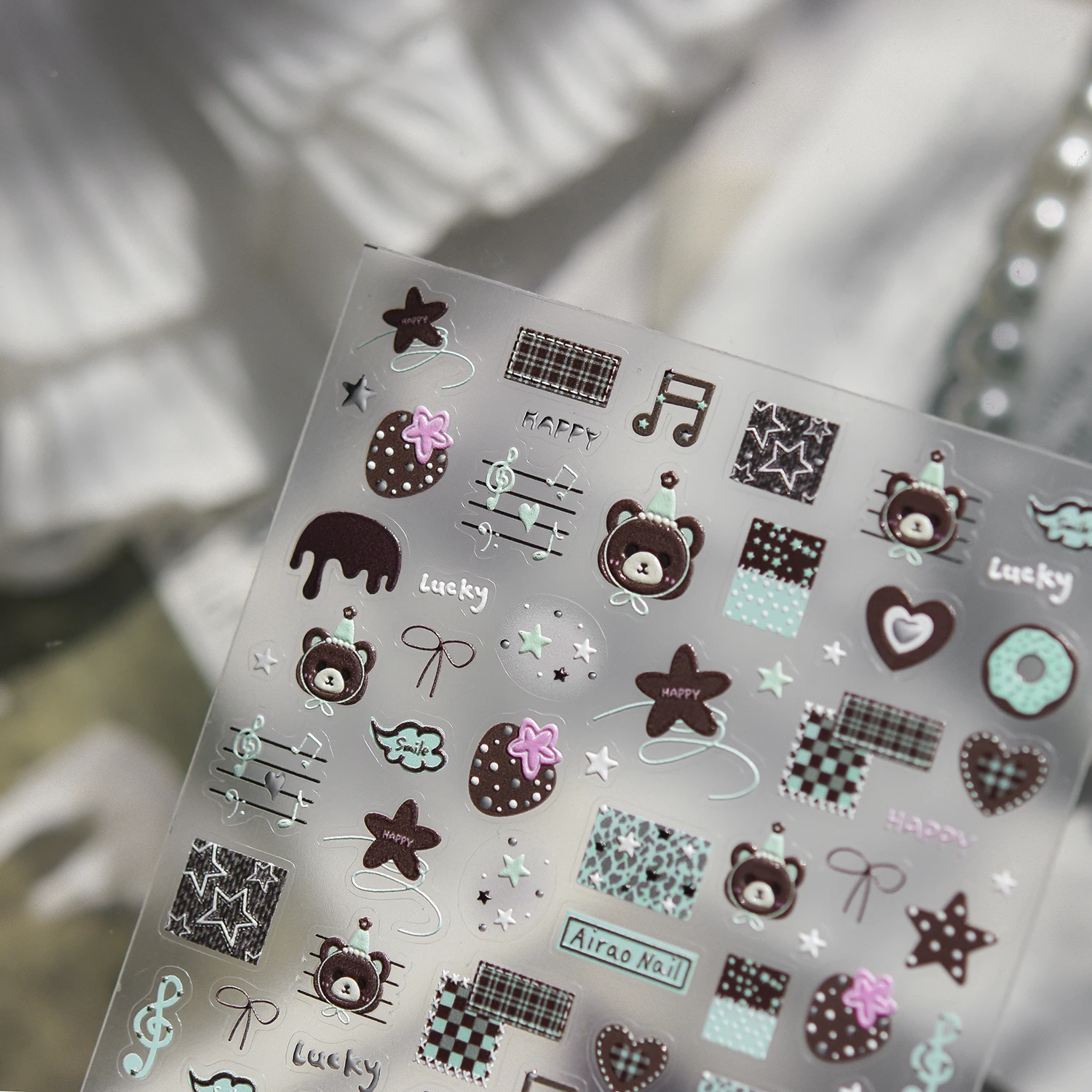 1PCS 귀여운 곰 케이크 5D 네일 스티커 만화 강아지 고양이 스티커 귀여운 동물 스티커 네일 아트 액세서리