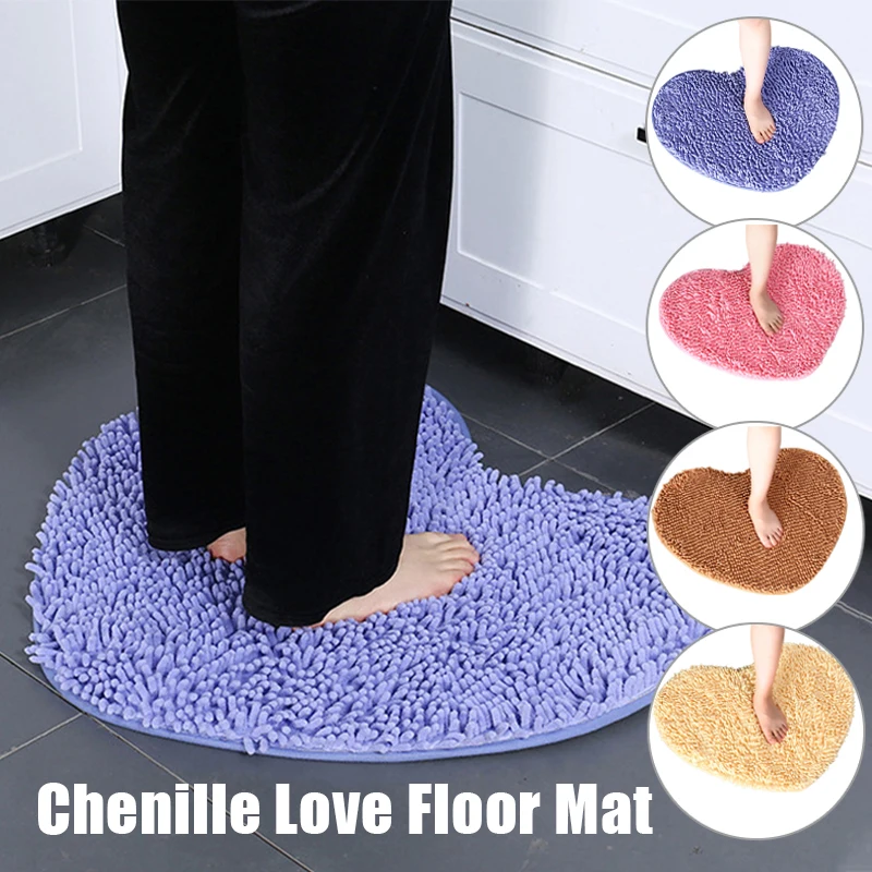 Superabsorbent Chenille Heart-shaped Floor Mats Non-Slip Bathroom Toilet Carpet Color Kid's Room Rug Soft Doormat Wedding Decor