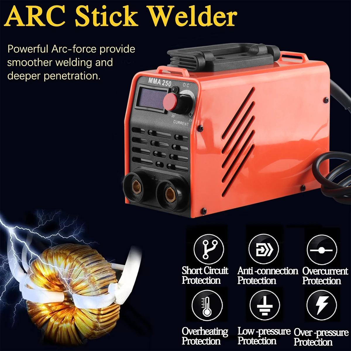 WOZOBUY Mini Stick Welder Machine 110V/220V, 250A ARC Portable MMA Welding Machine, IGBT Inverter Welder Digital Display