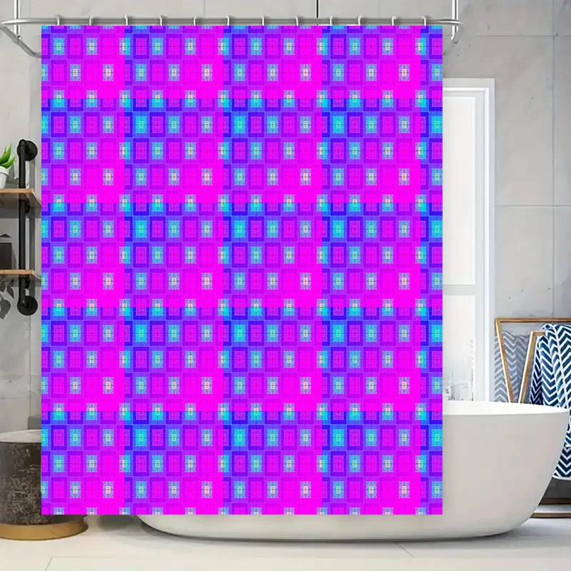 

Modern Plaid Shower Curtain Set: Vibrant Blue Pink Striped Pattern Bath Decoration for Home Bathroom Decor in Sets (180x240cm) A