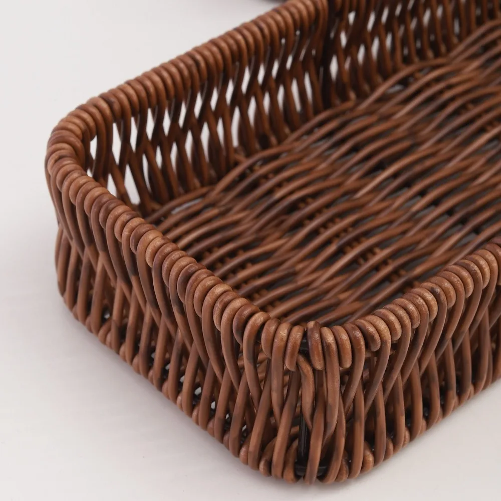Plastic Imitation Rattan Storage Basket Rectangle Universal Faux Wicker Tray Home Desk Decoration Bread Food Plate