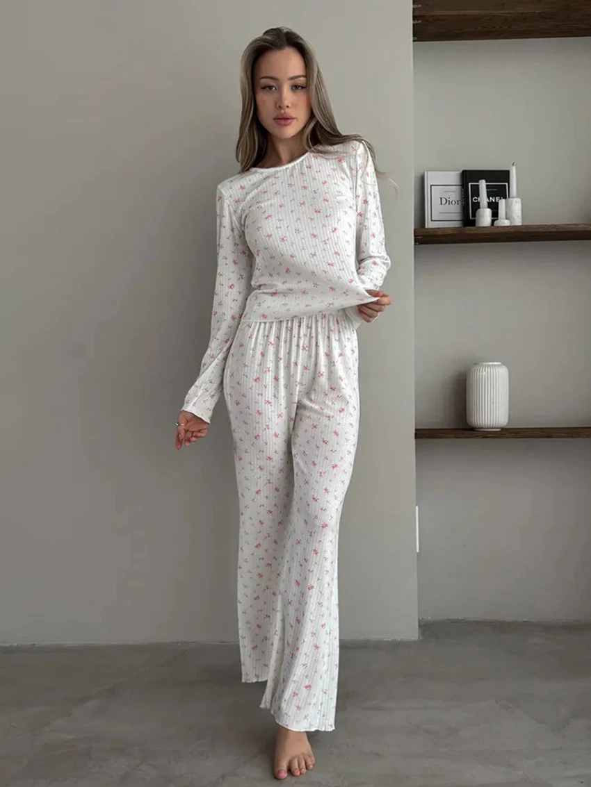 

Marthaqiqiqi женская одежда для сна с принтом, комплект из 2 предметов, ночные рубашки с длинными рукавами, ночная рубашка с круглым вырезом, брюки, повседневный зимний женский пижамный костюм