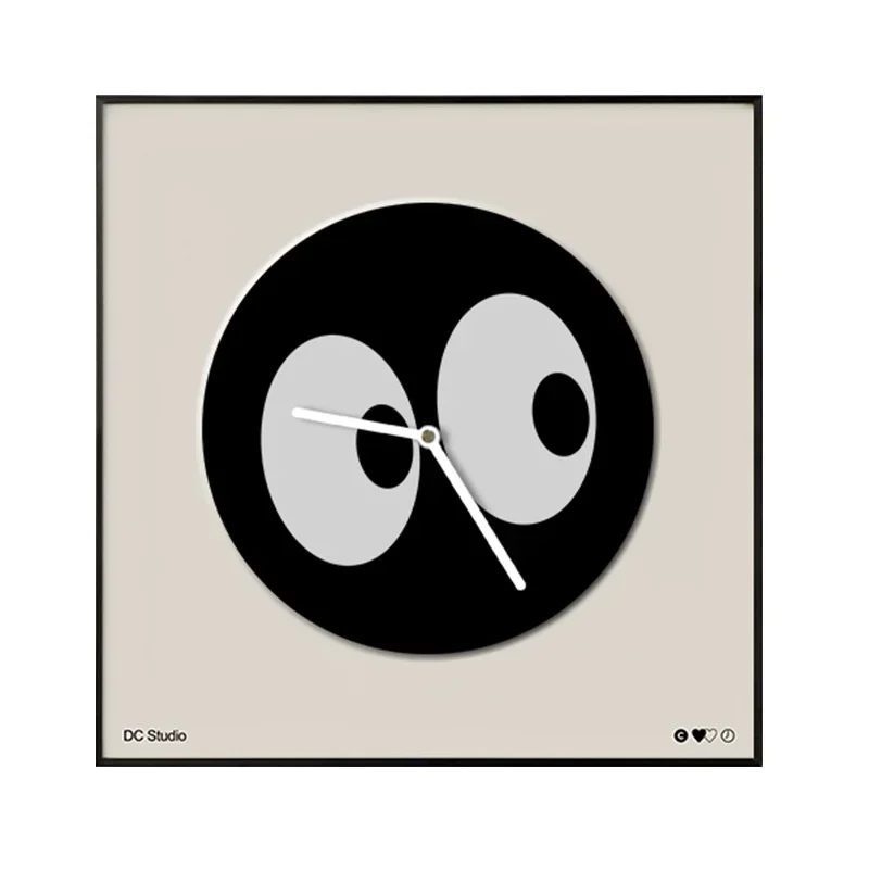 New Mute Black Frame Clock Square Creative Household Minimalist Art Big Eyes Cute Wall Clocks Dining Room Home Decor