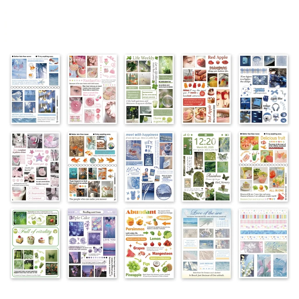 Sticker Book Decorative Decals for Scrapbooking Junk Journal Phone Case Aesthetic Art Decoration and Note Taking Matte Paper