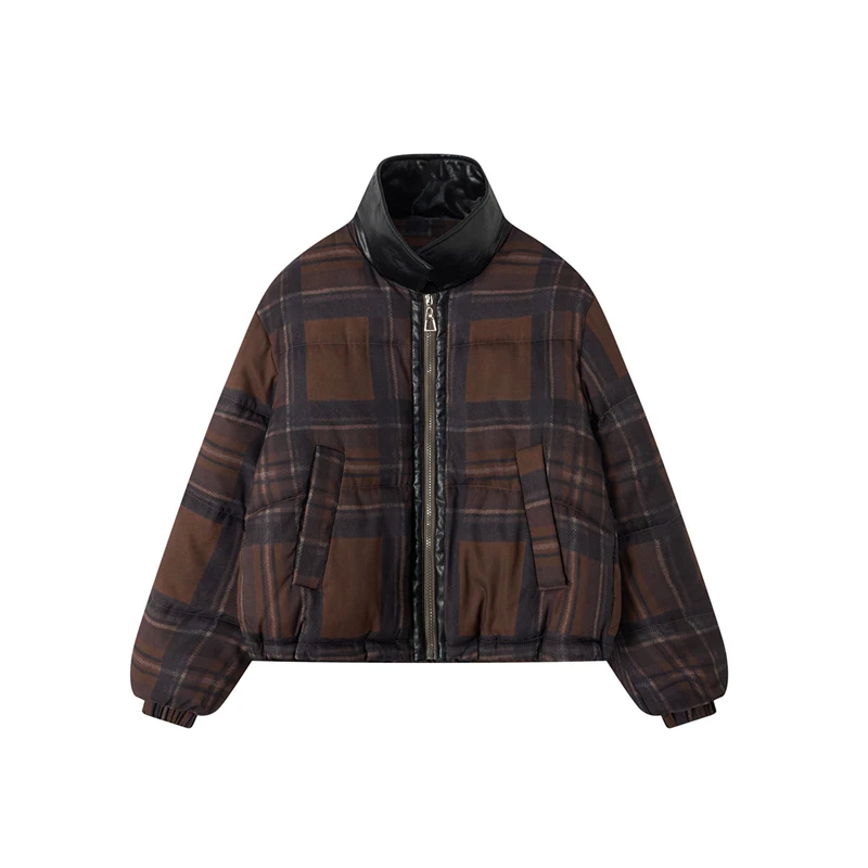 

Short Cotton Jacket Women's Winter 2025 New Thick Warm Long Sleeve Plaid Stand Collar Loose Small Cotton Padded Jackets Trend