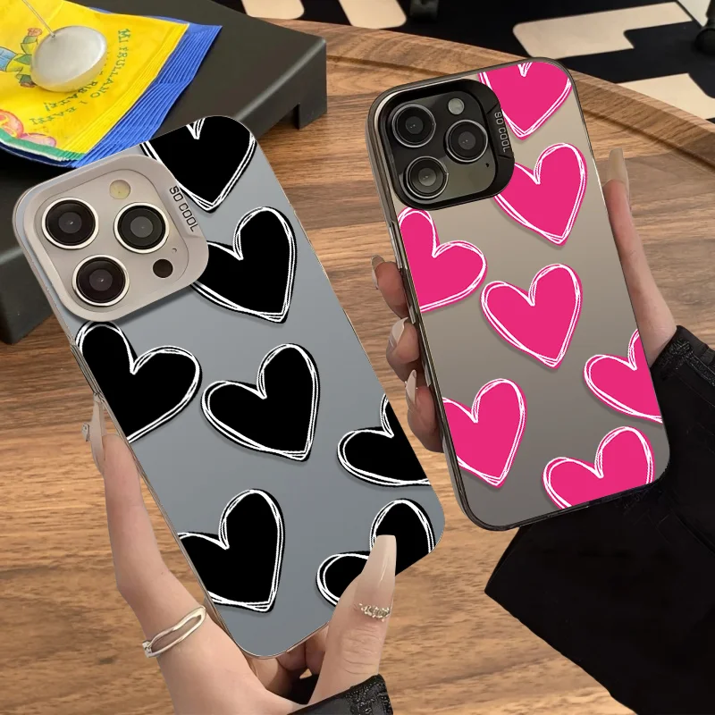 حافظة فضية فاخرة على شكل قلب الحب مطلية بالكهرباء لهاتف سامسونج جالاكسي S25 Edge S24 S23 S22 S21 S20 Ultra Plus FE A56 A36 A26