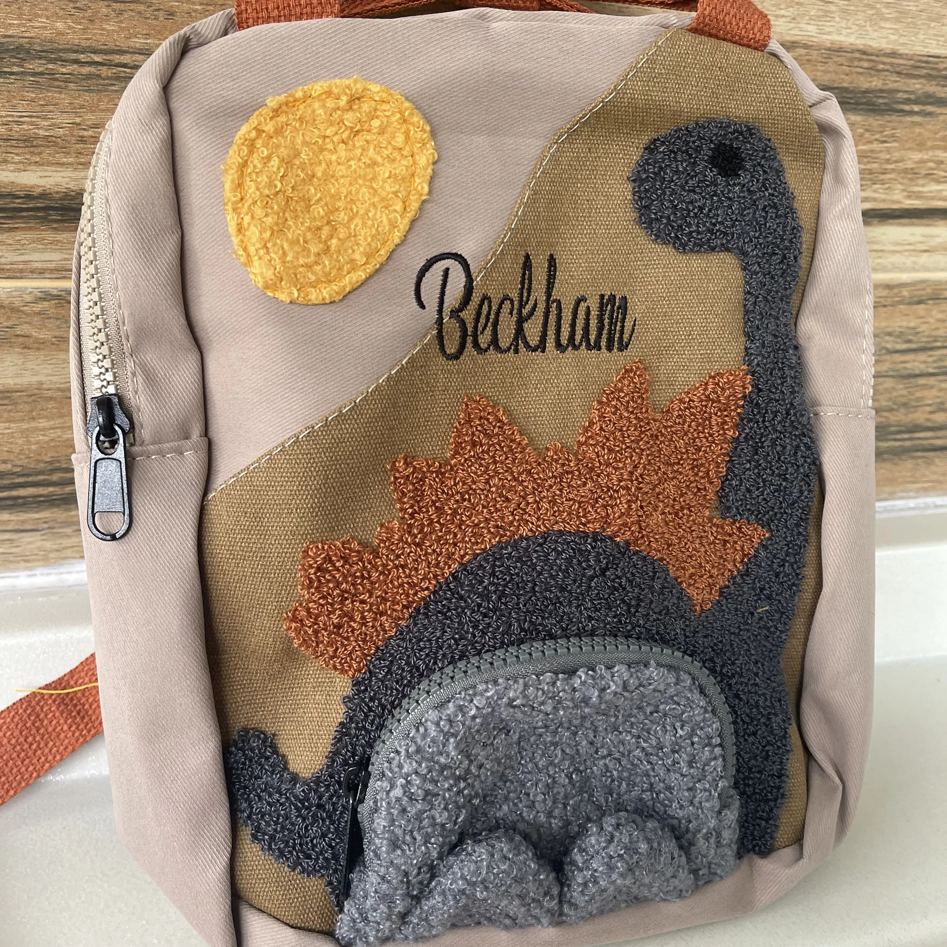 Custom embroidered dinosaur backpack, personalized name cartoon canvas kindergarten children's backpack, New Year Gift Package