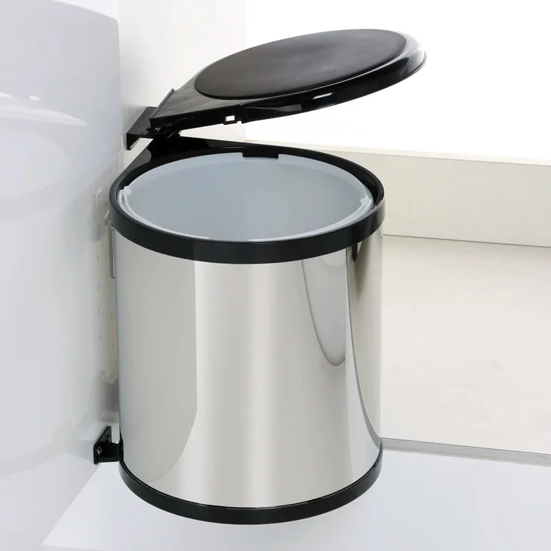 

Kitchen stainless steel 201 trash can corner with lid, high-end sense, light luxury, hidden embedded round bucket, large capacit