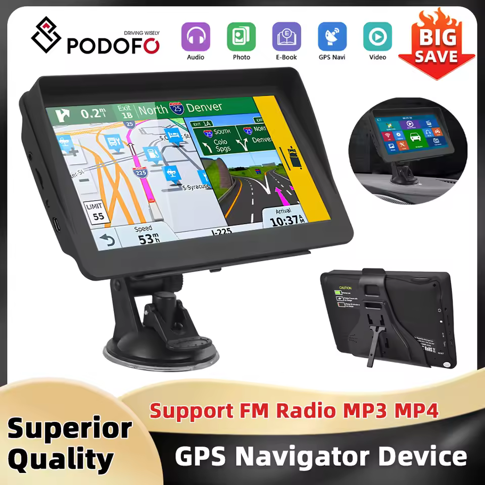 Podofo 7 ''TFT LCD Touch Screen Car Navigator Vehicle GPS Units & Equipment 3D Navigation FM Emission Car Monitor For Europe