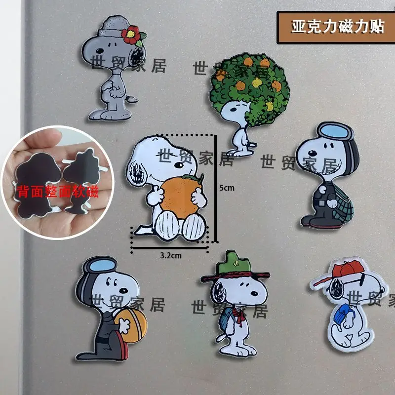 Snoopy 7 sztuk naklejki magnetyczne na lodówkę dzieciństwo kreskówki śliczne troublesome pies akrylowe kreatywne magnesy do dekoracji wnętrz