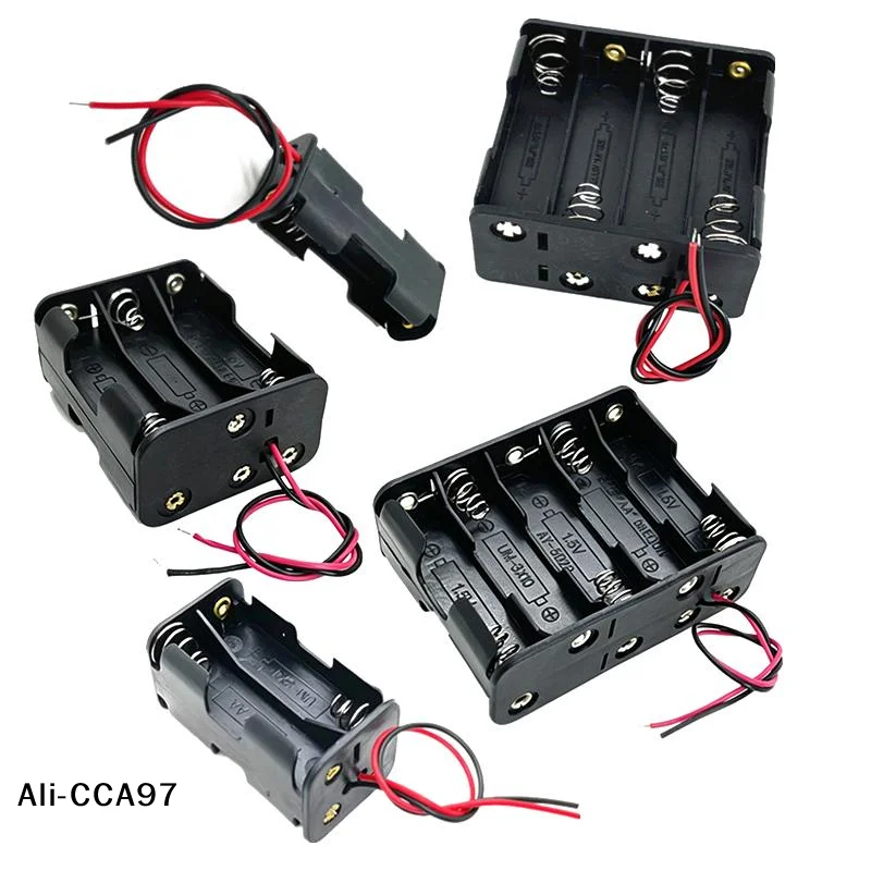 Caja para pilas AA, caja de almacenamiento para pilas AA con 1/2/3/4 ranuras, soporte para pilas AA 14500, caja de almacenamiento DIY con cables para conexión en serie