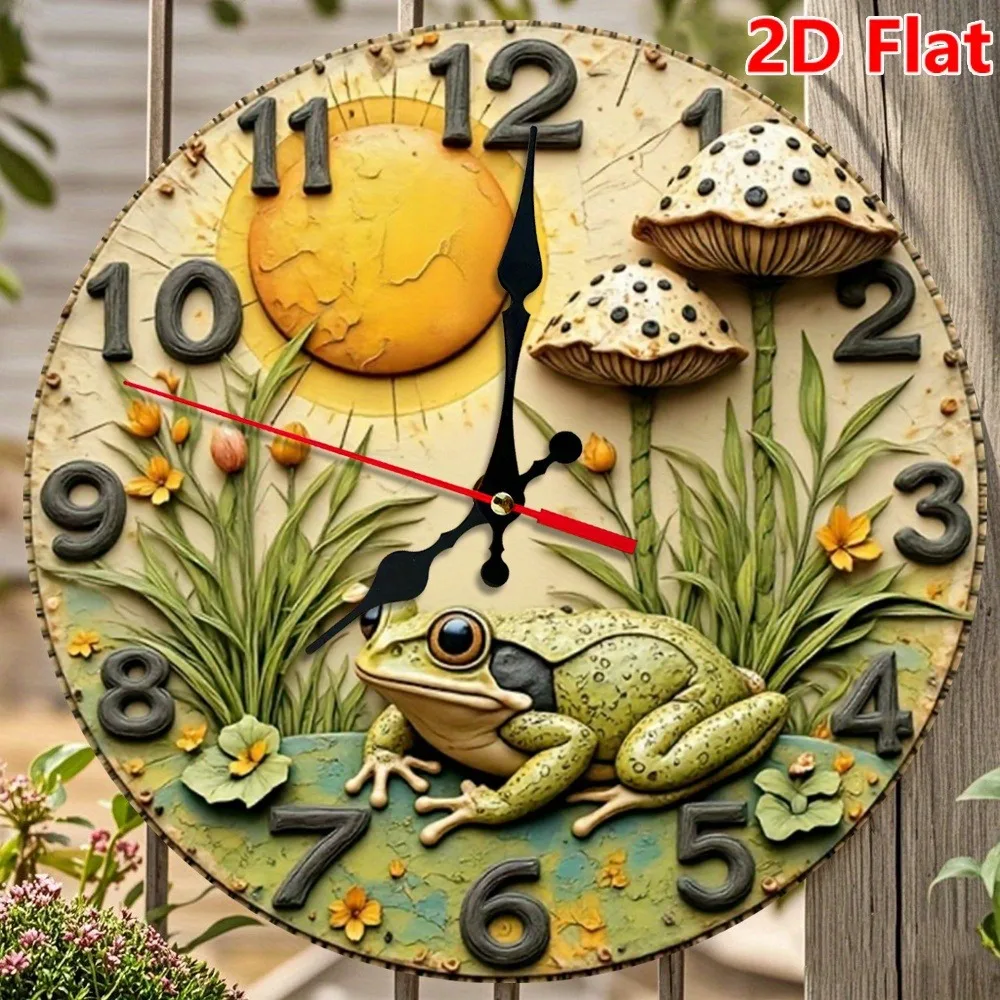 Sunlit Frog and Mushrooms Wall Clock with Frame