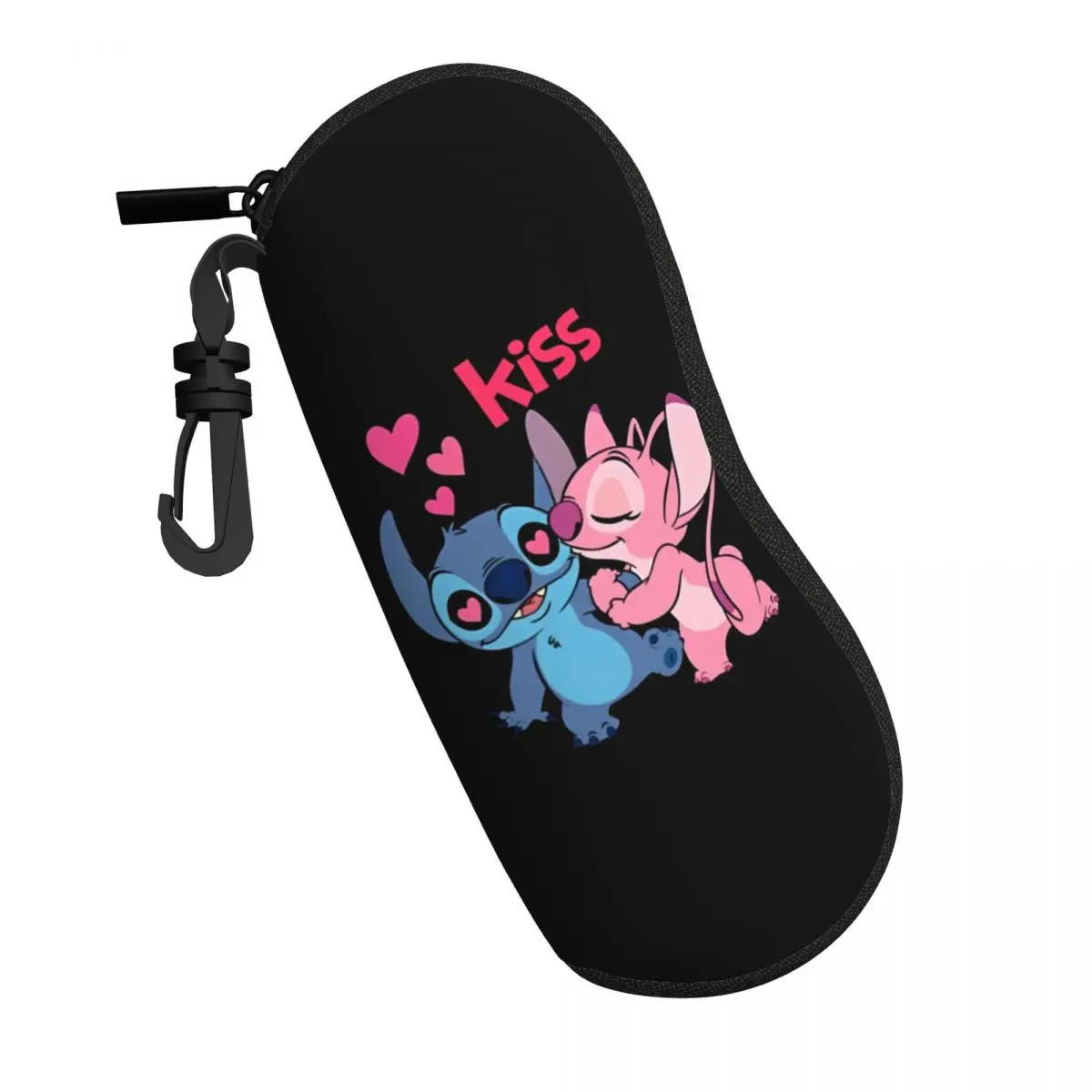 Kawaii Stitch And Angel Glasses Case Cover Cartoon Comic Pocket Sunglasses Pouch For Eyewear Storage Zipper Eyeglass Protector