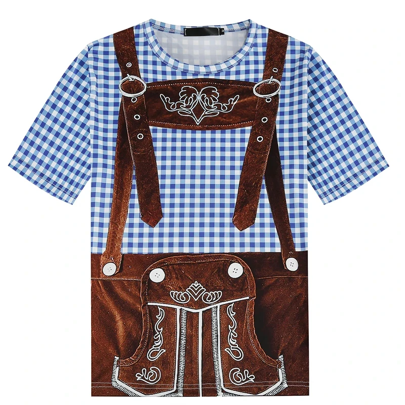 Germany Oktoberfest Beer Bavarian Graphic T Shirt For Men 3D Printed Fake Two Pieces Lederhosen Oversized Tee Tops Streetwear