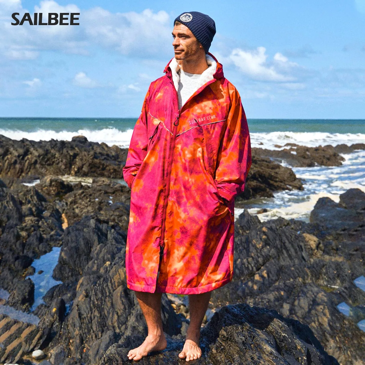 

Waterproof Surf Changing Robe Hooded Cloak Beach Surfing Pool Outdoor Coat Lamb Wool Jacket Lining Anorak Raincoat Unisex Bath