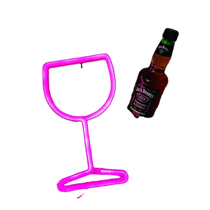 Lampu Led Neon kaca anggur lampu gantung dinding Winebowl lampu malam pengoperasi baterai USB lampu Neon Bar tanda dekorasi ruangan hadiah