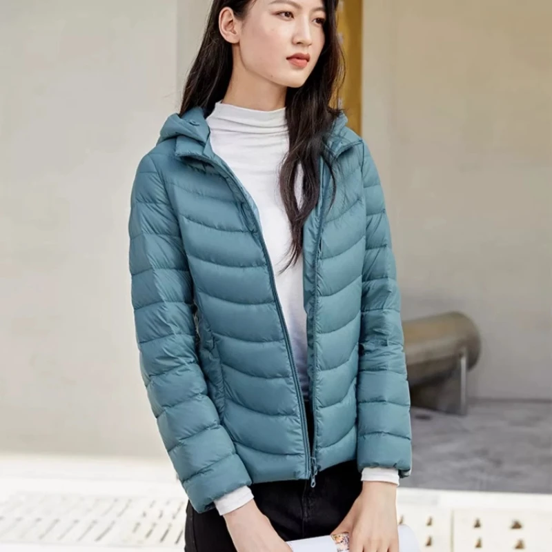 Chericom Short Light Down Jacket Removable Hat Quilted Design Slim Zipper Closure Inside Stacked Casual Warm Clothing Y289002Y