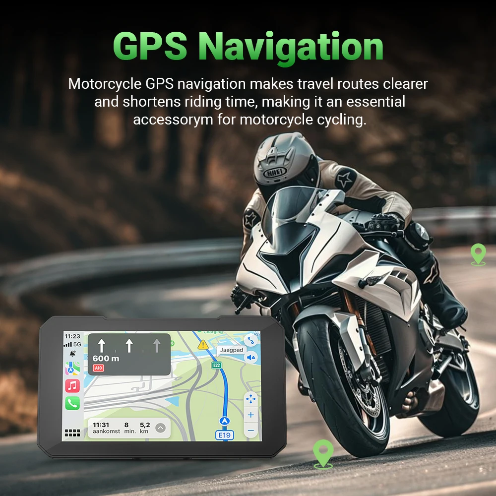 Aoocci C3 Plus Motorcycle Carplay, 5in HD , GPS Navigation System with Apple CarPlay&Android Auto, Siri(for CarPlay), TPMS image 4