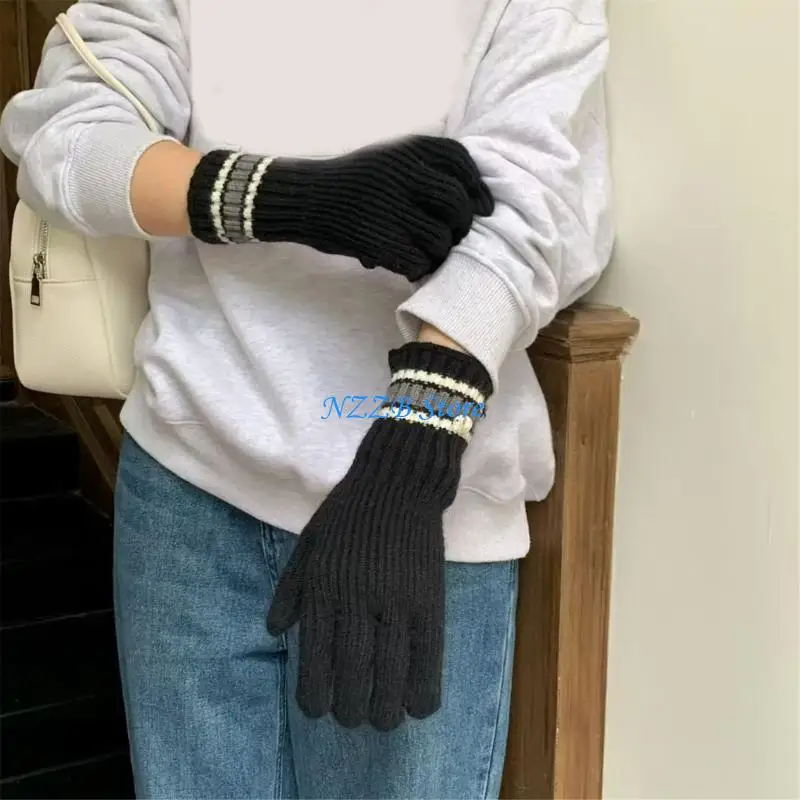 T21F قفازات حرارية محبوكة أنيقة كاملة الأصابع قفازات شتوية دافئة كاملة الأصابع #3