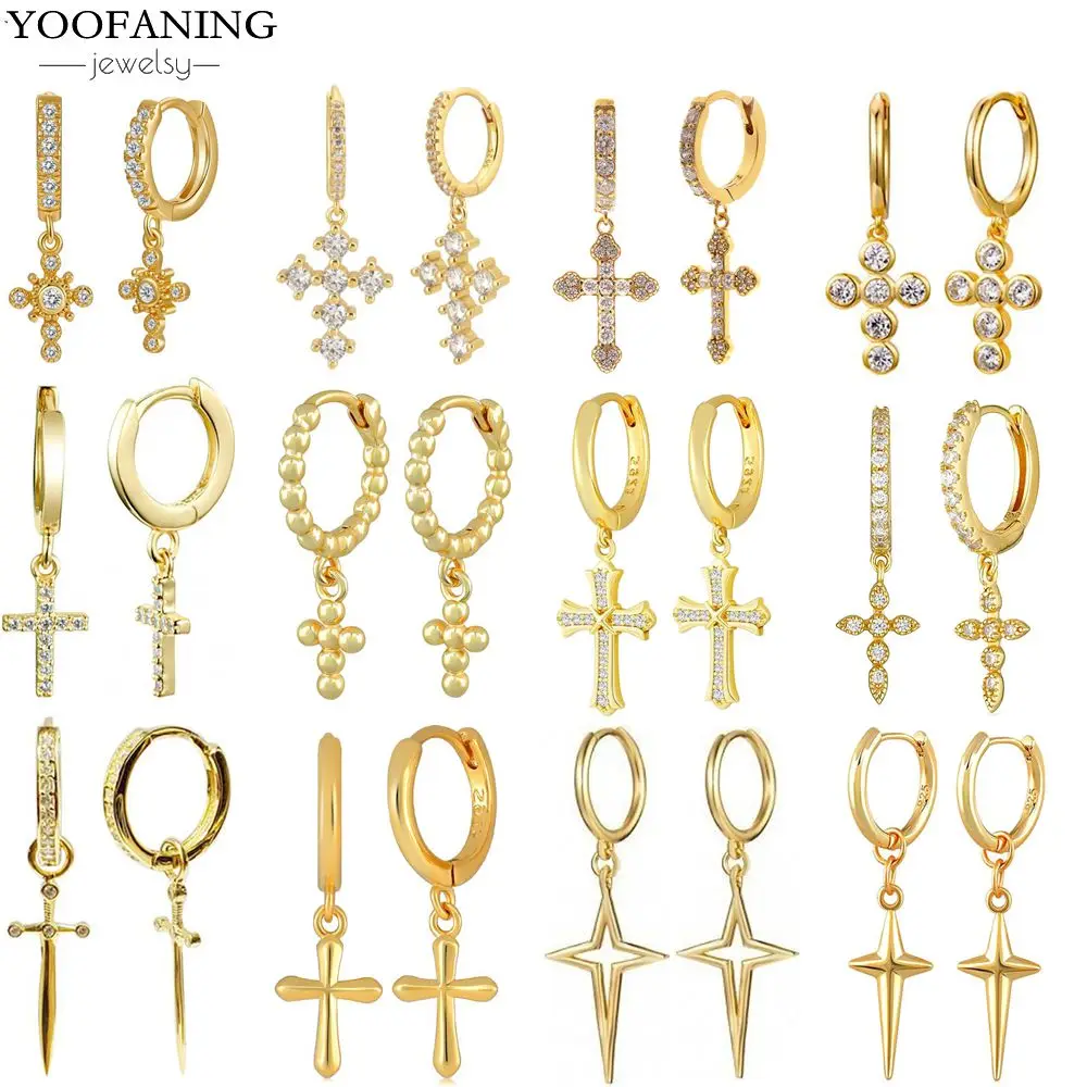 

Серьги из стерлингового серебра 925, классические серьги в стиле ретро, уникальная серия крестов, черный, белый цвет, циркон, модные женские серьги, ювелирные изделия