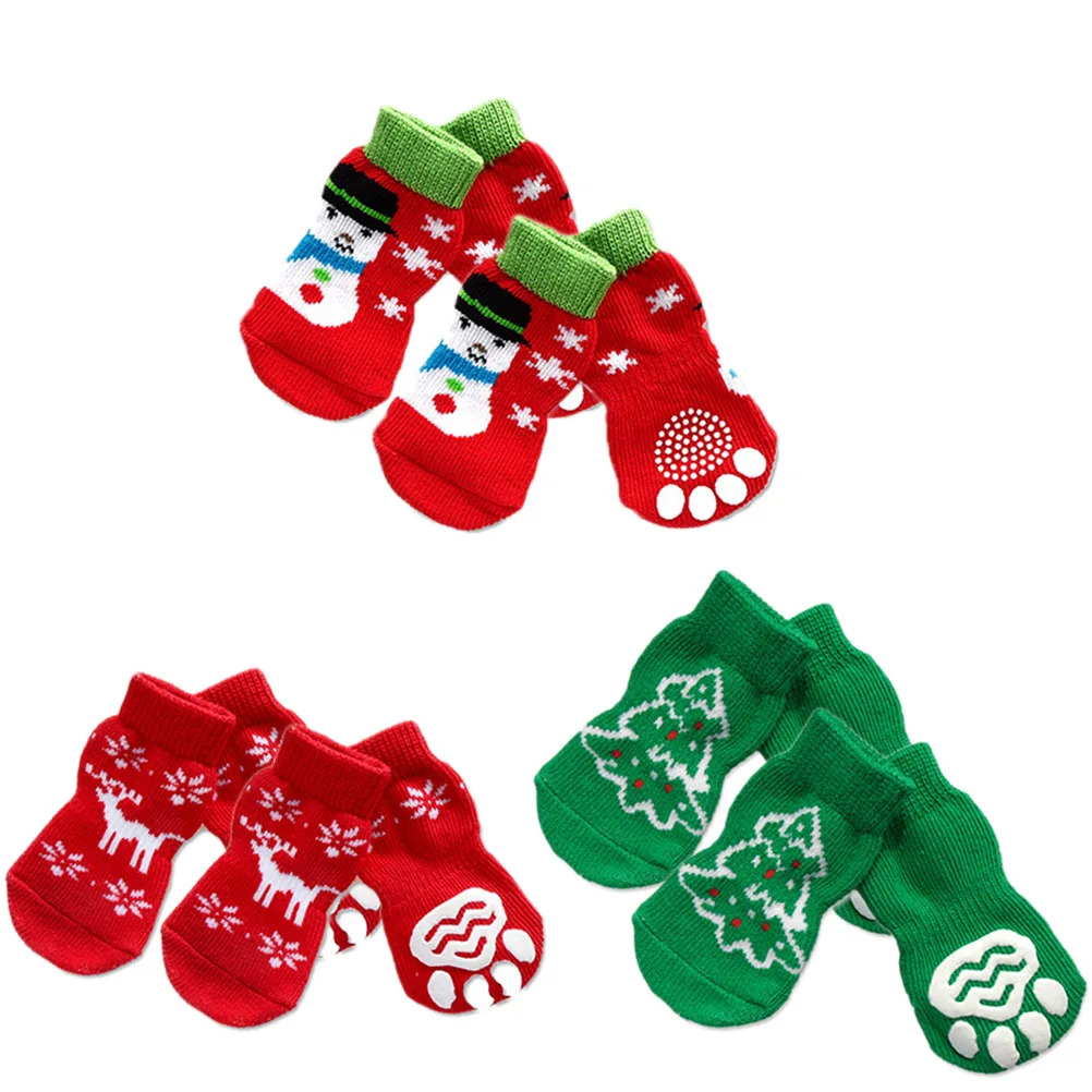 

4 Sets Christmas Anti Slip Dog Socks Clothing for Pets Jacket with Hat Puppy Dad
