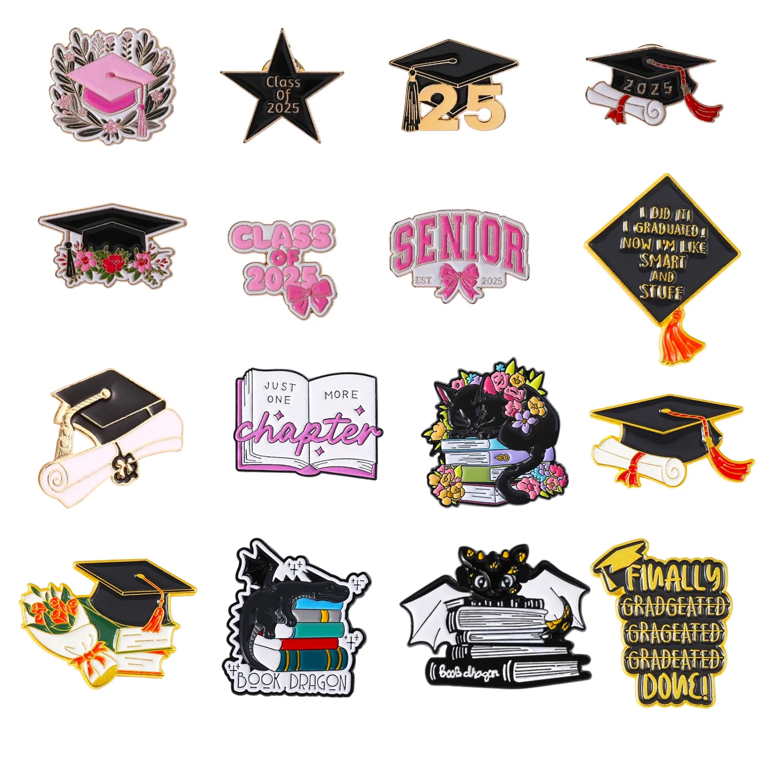 New Cute Pink Bachelor's Hat Flower Brooch Creative Cartoon Campus Graduation Season Commemorative Needle Badge
